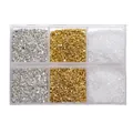 Set de piedras de cristal natural triturado con gránulos de oro, plata y claros - Set Oro-Plata 3 / Caja de 6 rejillas