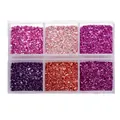 Juego de seis compartimentos de piedras de cristal trituradas en rosa y violeta vibrante - Tonos Rosa / Caja de 6 rejillas