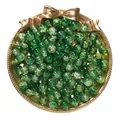 High-definition detail view of green crackle glass beads for DIY jewelry in a gold tray. - 50 Pieces Pack (8mm/1.3mm Hole) / Crackle Deep Greenish Yellow