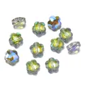 Cuentas de flores de vidrio facetado iridiscentes con agujero vertical para joyas DIY - 10 piezas/paquete (4x8x8mm) / Azul Verde