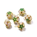 Decorative hollow flower enamel bell charms in gold finish for DIY jewelry and crafts - Large (5-Pack) / Green