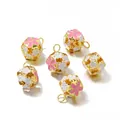 Colorful hollow floral enamel bell charms for DIY jewelry making and craft accessories - Large (5-Pack) / Pink