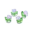 Four pieces of elegant purple and green tulip glass beads for DIY bracelet making - 10 Sets (10 Flowers + 10 Leaves) / 3D Pink Blue