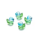 Set of four blue and green glass tulip flower charms for DIY jewelry and bracelets - Flat Gold Dust Blue