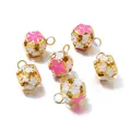 Decoratieve gouden holle emaille bellen met delicate roze en witte bloem hangers - Rozerood