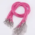Rosa Wachskordel-Halskette mit silbernem Karabinerverschluss und Verlängerungskette - 1,5 mm Dicke / 50 cm Länge / 10 Stück Packung / Fuchsia