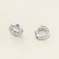 Polished silver-toned round spacer beads with pink rhinestone for DIY jewelry making - Platinum Red Rhinestone Clip Spacer