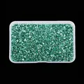Detailed view of high-gloss irregular green crushed glass stones in a clear storage box - Light Green