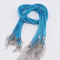 Hellblaue 1,5mm-2mm gewachste Halskette mit Karabinerverschluss und Verlängerung - 1,5 mm Dicke / 50 cm Länge / 10 Stück Packung / Blaugrün