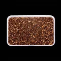 Top-down view of metallic brown crushed glass stones in a clear plastic container - 80g Box / Brown