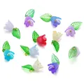 Detailed view of colorful acrylic flower and leaf pendants for DIY jewelry making - 10 Pieces Pack / Purple (Style 01)