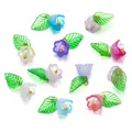 Detailed view of colorful acrylic flower and leaf pendants with pearls for DIY projects - Rose Pink (Style 05)