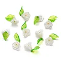 Detailed macro view of acrylic pearl flowers and translucent green leaf DIY charms - Bright Red (Style 06)