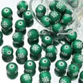 16 mm grüne matte Acrylperlen mit weißen Schneeflocken für Weihnachts-DIY-Schmuck - 5 Stück / Grün