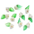 Handmade acrylic lily of the valley flower and green leaf pendants for DIY jewelry - 10 Pieces Pack / Creamy White (Style 04)