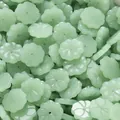 Macro detail of light green flower-shaped glass beads for custom DIY jewelry making - 10 Pieces (14.5x15mm)