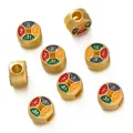 Ancient gold style lucky charms with colorful enamel insets for DIY jewelry making - Good Luck / Set of 2 (Horizontal Hole) / Gold