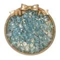 10mm faceted ice-blue glass beads for DIY jewelry making displayed in a golden tray. - 50 Pieces (10mm/1.4mm Hole) / Blue