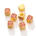 Chinese golden alloy beads with red Fu character design for DIY jewelry making crafts - Fu Character Style / 3g Pack