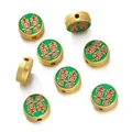 Antique gold style round green enameled Double Happiness spacer beads for DIY jewelry making - Double Happiness (Green Base) / Set of 2 (Vertical Hole) / Green Gold