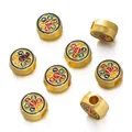 Golden enamel spacer beads with colorful mandala pattern for DIY jewelry making - Tibetan Colorful Flower Style / 2 Pcs/Set