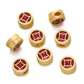 Antique gold Chinese coin spacer beads with red enamel for DIY jewelry bracelets - Red Base Copper Coin Style / 2 Pcs/Set