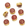 Antique gold style round enamel beads with Fu blessing character for DIY bracelet jewelry - 心中带福款式(竖孔) / 2 Pcs/Set
