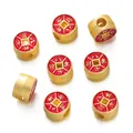 Traditional sand gold spacer bead with red enamel 'Good Fortune' for DIY jewelry - 八方来财款式(横孔) / 2 Pcs/Set