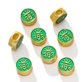 Runde grün-goldene Sandgold-Zwischenperlen für handgefertigten DIY-Schmuck und Armbänder - Freude Wort Perle (AC4100) / 2 Stück/Set / Grün