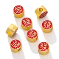 Glücksbringer Perlen mit chinesischen Schriftzeichen in Gold und roter Emaille für DIY - Wohlstand Wort Perle (AC4100) / 2 Stück/Set / Rot