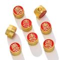 Perles d'espacement style vieil or avec caractère 'Xi' en émail rouge pour bijoux DIY - Perle Mot Bonheur (AC4100) / 2 Pièces/Ensemble / Rouge