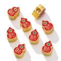 Antique gold plated gourd wealth charm beads with red enamel for DIY bracelets - Wealth Gourd (Horizontal Hole) / 2 Pcs/Set / Gold