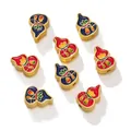 Traditional Chinese calabash gourd enamel charms in red and blue for DIY jewelry - Mother Son Gourd (Vertical Hole) / 2 Pcs/Set