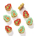 Traditional gourd sand gold beads with red and turquoise enamel for DIY jewelry crafts - Red and Green Double-Sided Gourd Style (Vertical Hole) / 2 Pcs/Set
