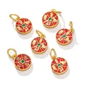 Traditional red enamel gold charms with Chinese lucky characters for DIY bracelet making - Auspicious And Lucky Pendant / 2 Pcs/Set