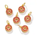 Golden enamel coin pendants with red wealth characters for DIY jewelry making - Wealth From All Sides Pendant / 2 Pcs/Set / Gold