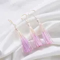 Dettaglio macro di tre nappine sfumate tinte a mano per accessori fai-da-te. - Giallo Rosa