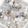 Mixed 4-8mm white and silver faceted crystal beads for DIY jewelry making - 1 Pack / Porcelain White