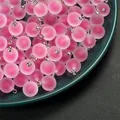 Frosted pink acrylic bead-in-bead pendants with silver metal loops for DIY jewelry - Round / Pack of 5 / Rose Red
