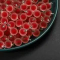 Set of red frosted acrylic jelly beads with silver hanging loops for DIY jewelry making - Round / 5 Pieces/Pack / Red