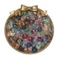 Assorted 10mm faceted colorful glass crystal beads displayed in a gold bow tray for DIY jewelry - 50 Pieces (10mm/1.4mm Hole) / Mixed Random