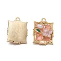 Vintage Chinese style gold alloy frame pendant with pink flower for DIY jewelry - Style 06 / 19*25.5mm (Aperture 2mm)