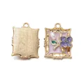 Vintage gold frame pendant with purple flower and pearl for DIY jewelry making - Style 07 / 19*25.5mm (Aperture 2mm)