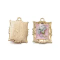 Vintage pink enamel flower frame pendant with pearl for DIY jewelry necklace making - Style 19 / 19*25.5mm (Aperture 2mm)