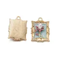Vintage Chinese style alloy photo frame flower pendant with pearl, front and back view - 20 Styles Set / 19*25.5mm (Aperture 2mm)