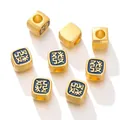 Golden alloy square spacer beads featuring blue enamel Chinese Fa character for DIY jewelry making - Prosperity Character / 3.5g / Blue & Gold