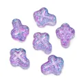 Perles en croix de verre dégradé violet et bleu pour la fabrication de bijoux DIY - Style Croix (Style 01) / 5 Pièces/Paquet (11.5x14.5mm) / Bleu et Violet