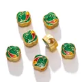 Exquisite gold-plated Lucky Cloud alloy beads with green enamel for DIY jewelry making - 年年有鱼款式(竖孔) / 2 Pcs/Set