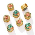Traditional Chinese style DIY alloy beads with gold finish and Fu blessings character - Fish Fortune Style (Horizontal Hole) / 2 Pcs/Set