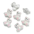 Perle di orsetto bianco perlato con fiocco rosa per accessori di gioielleria fai da te - Stile Orso Seduto Rosa Viola (AC3719) / Confezione da 2 (12*13mm) / Orso Seduto Rosa Viola